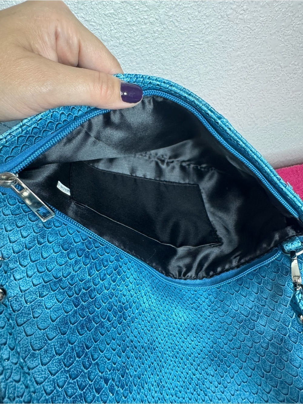 2/for $20 🪩 NEW Clutch & Crossbody Bag in Blue Teal, Faux Snakeskin - 6x12” - Picture 11 of 13